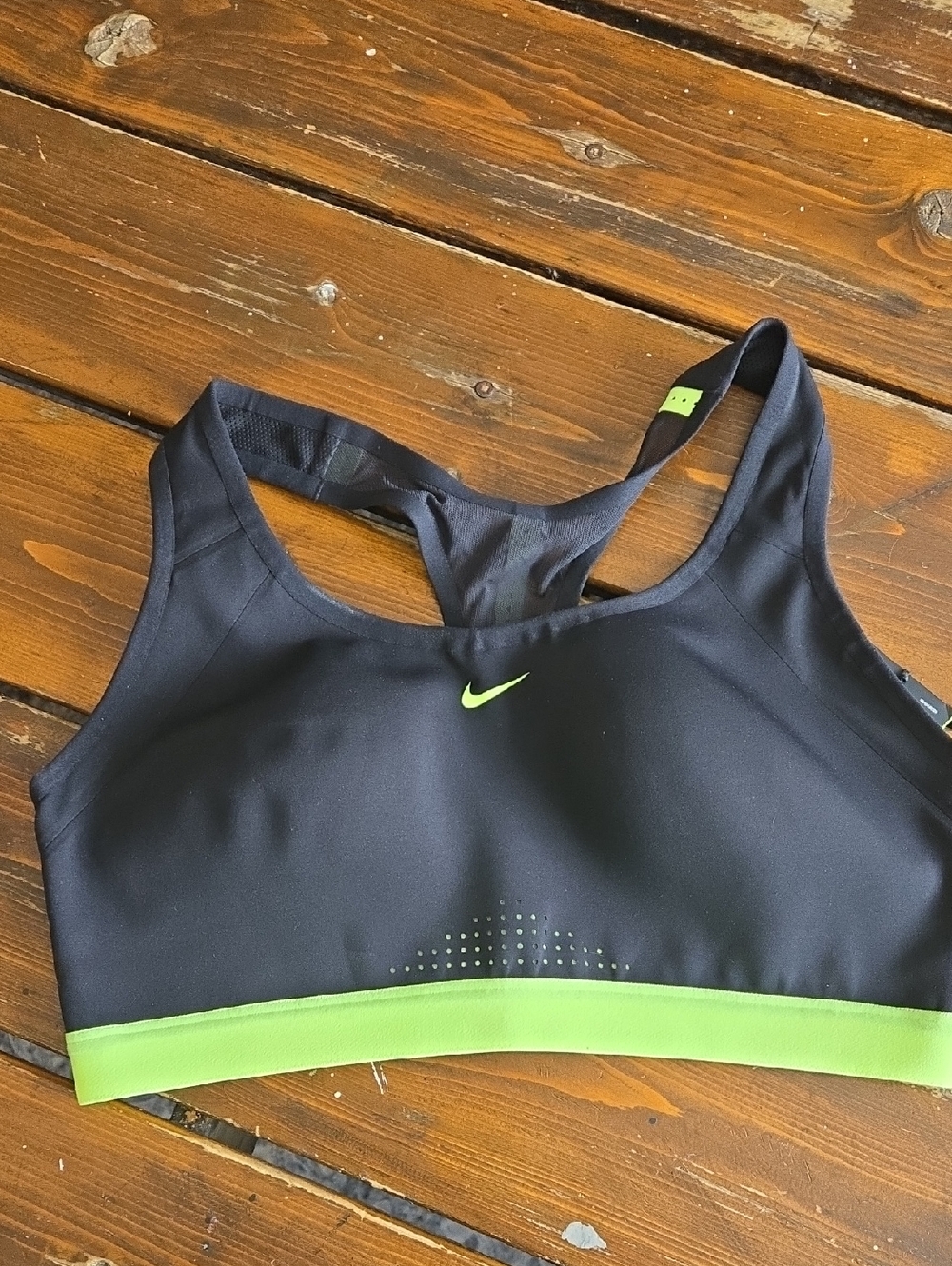 Nike Motion Adapt Black Sports Bra with Volt Green Band